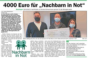 Dr. Schwarzmaier und Dr. Altvater bei der Übergabe der Spende an Markus Döttling von „Nachbarn in Not“